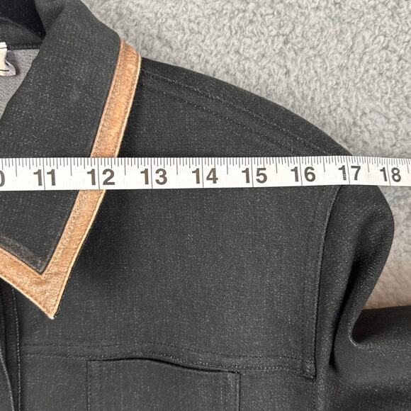 Vintage St. John Black Denim Jacket Leather Trim Signature Gold Buttons Size S - Picture 5 of 12